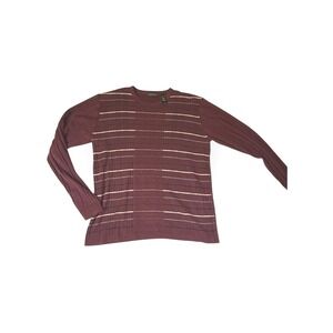 Vintage Crazy Horse  Men's Burgundy‎ Striped Knit Sweater Large